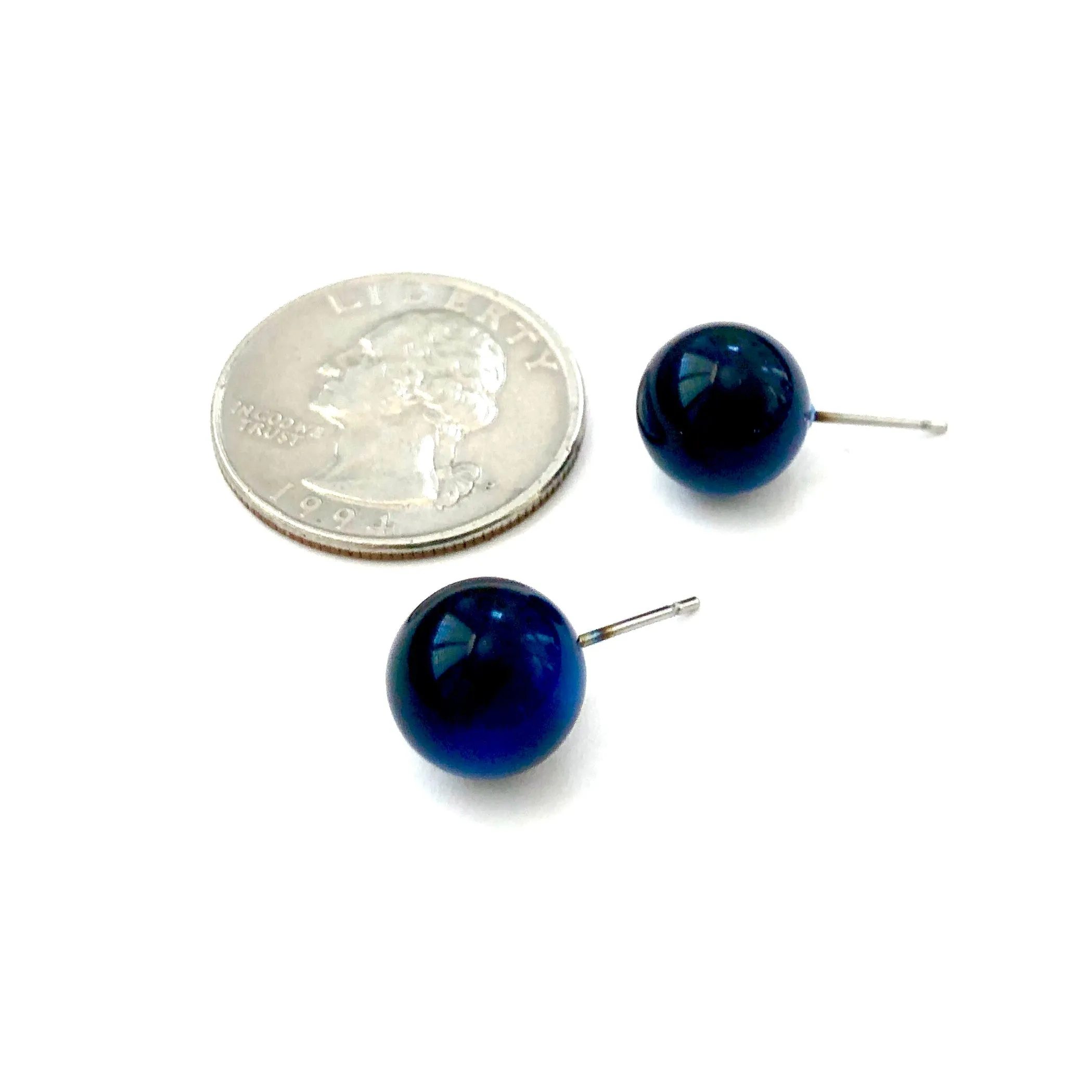 Deep Blue Moonglow Lucite Ball Stud Earrings