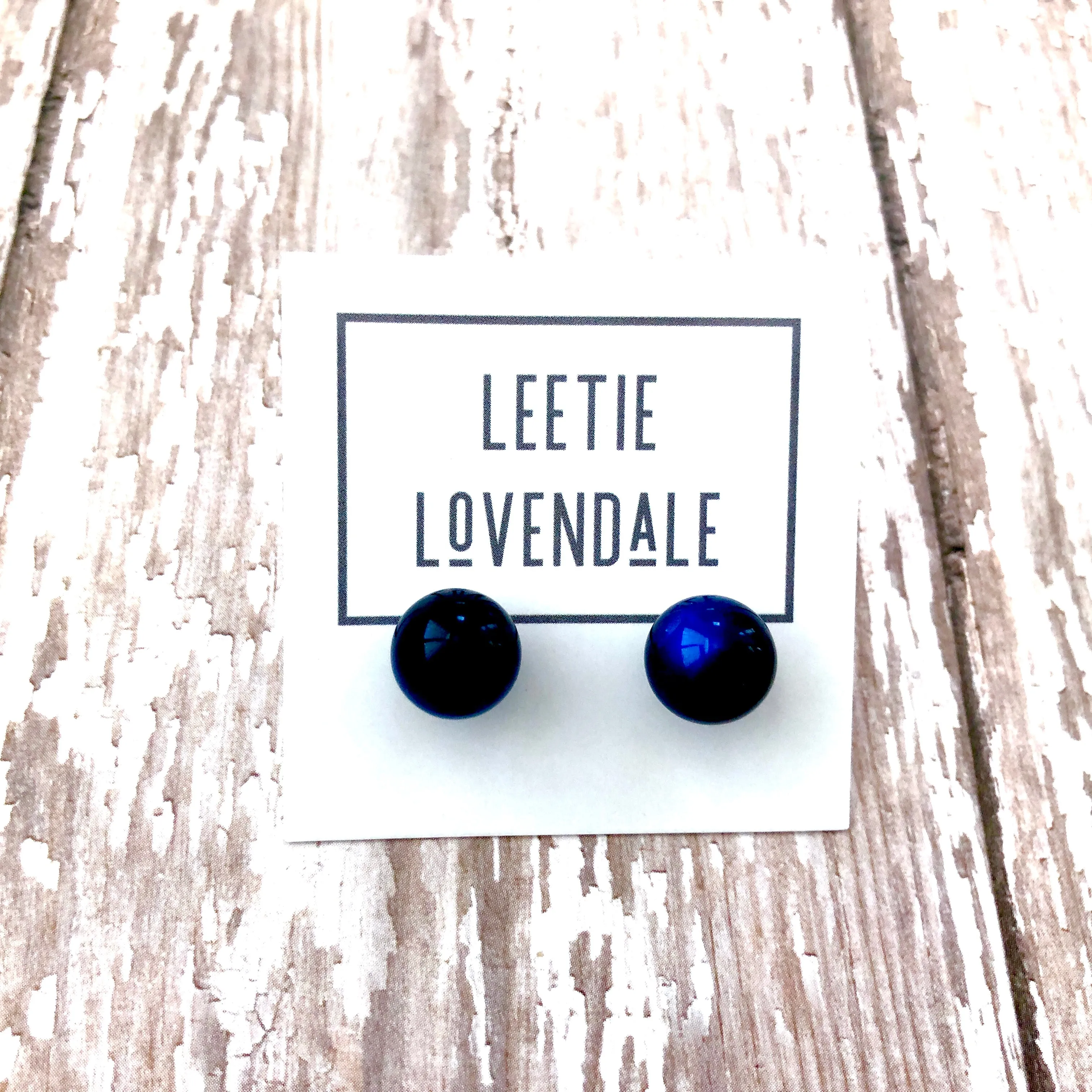 Deep Blue Moonglow Lucite Ball Stud Earrings