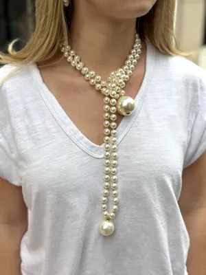 Double Pearl Long Necklace