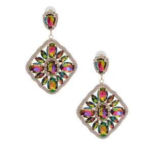 Drop Diamond Shaped Statement Earrings Vibrant Pink/Green