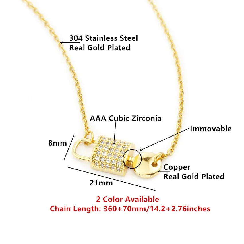 Elegant Crystal Cubic Zirconia Lock Key Pendant