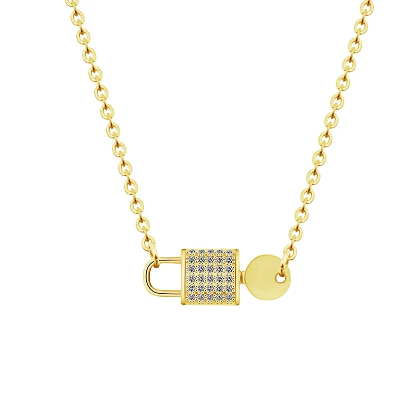 Elegant Crystal Cubic Zirconia Lock Key Pendant