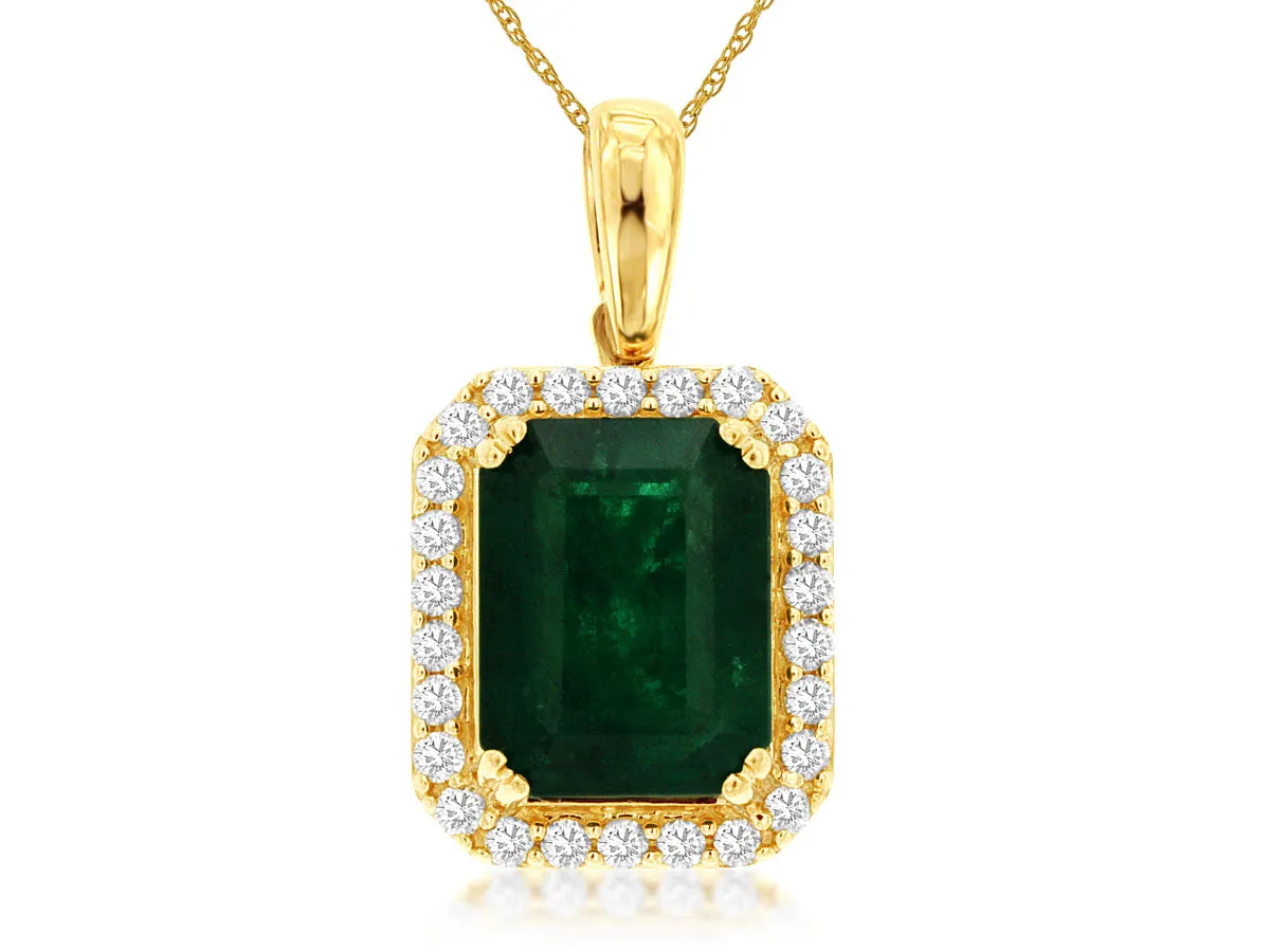 Emerald & Diamond Halo Pendant