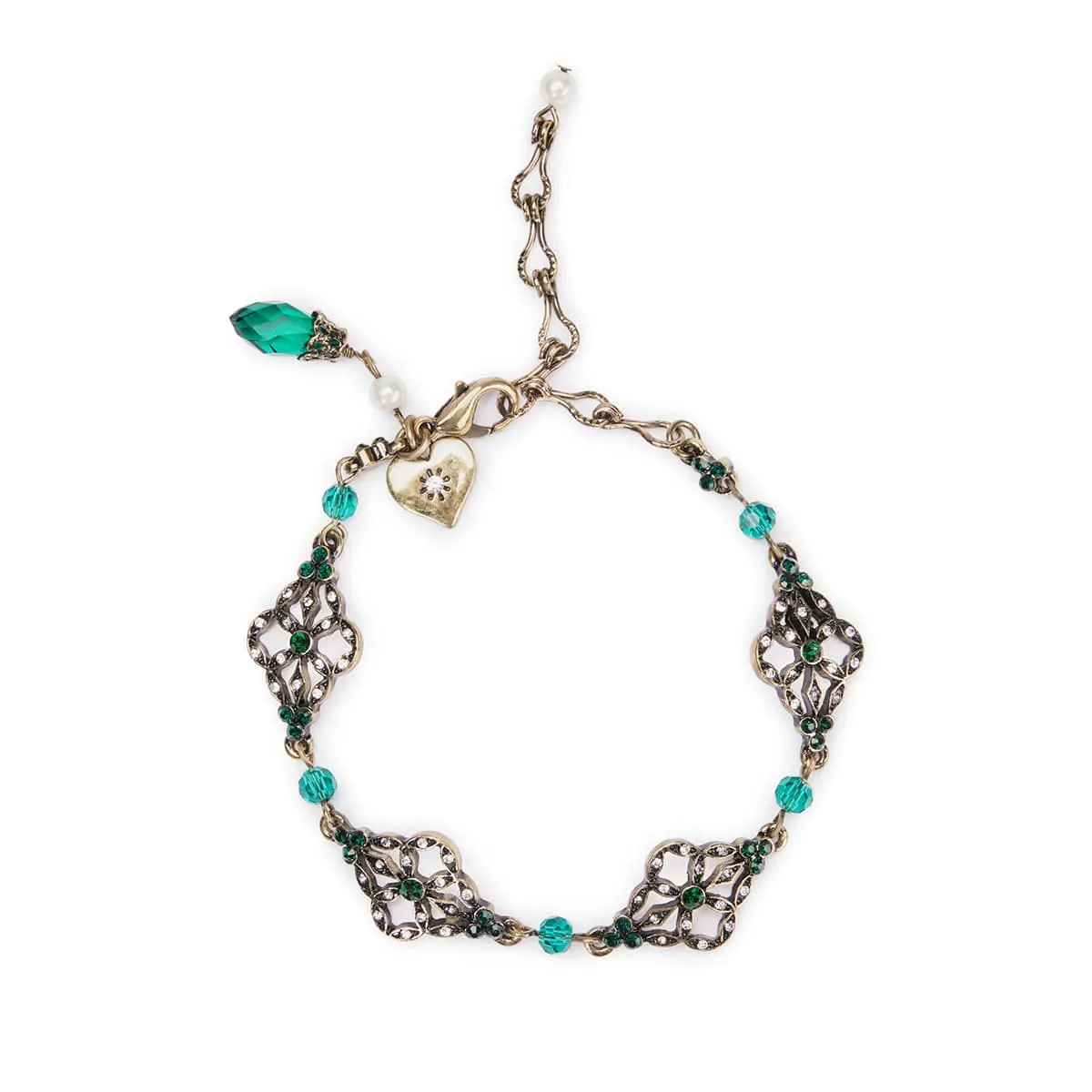 Emerald Green Bracelet: Victorian Style Green Bead and Pearl Bracelet