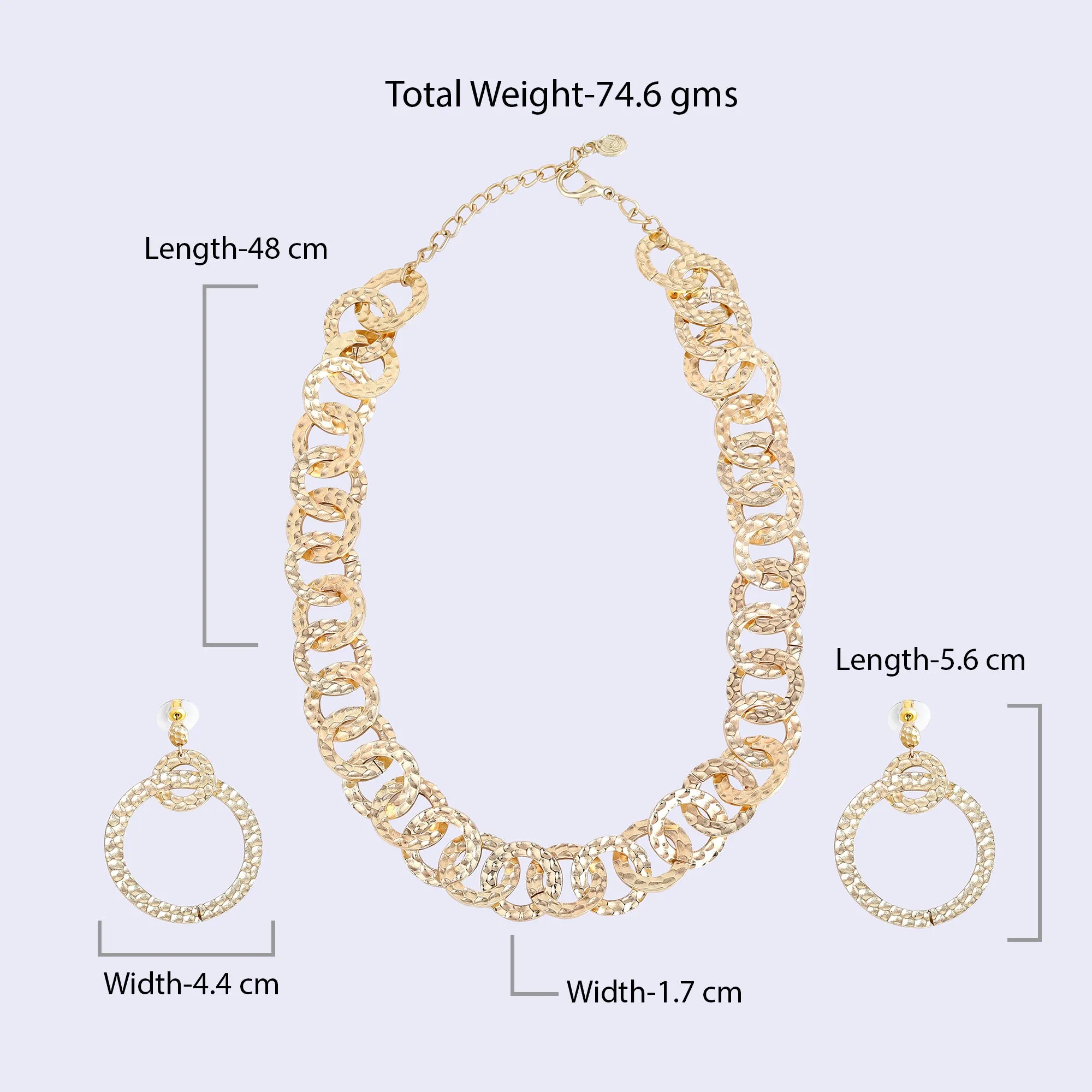 Estele Gold Tone Trendy & Stylish Interlinked Circular Design Beaten Gold Necklace Set for Women