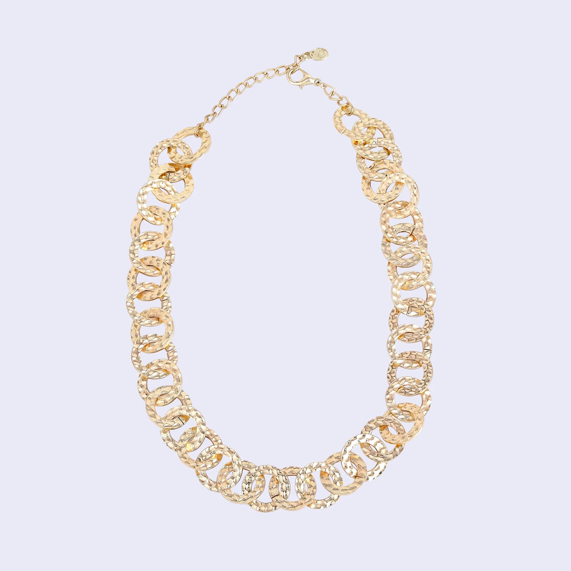 Estele Gold Tone Trendy & Stylish Interlinked Circular Design Beaten Gold Necklace Set for Women