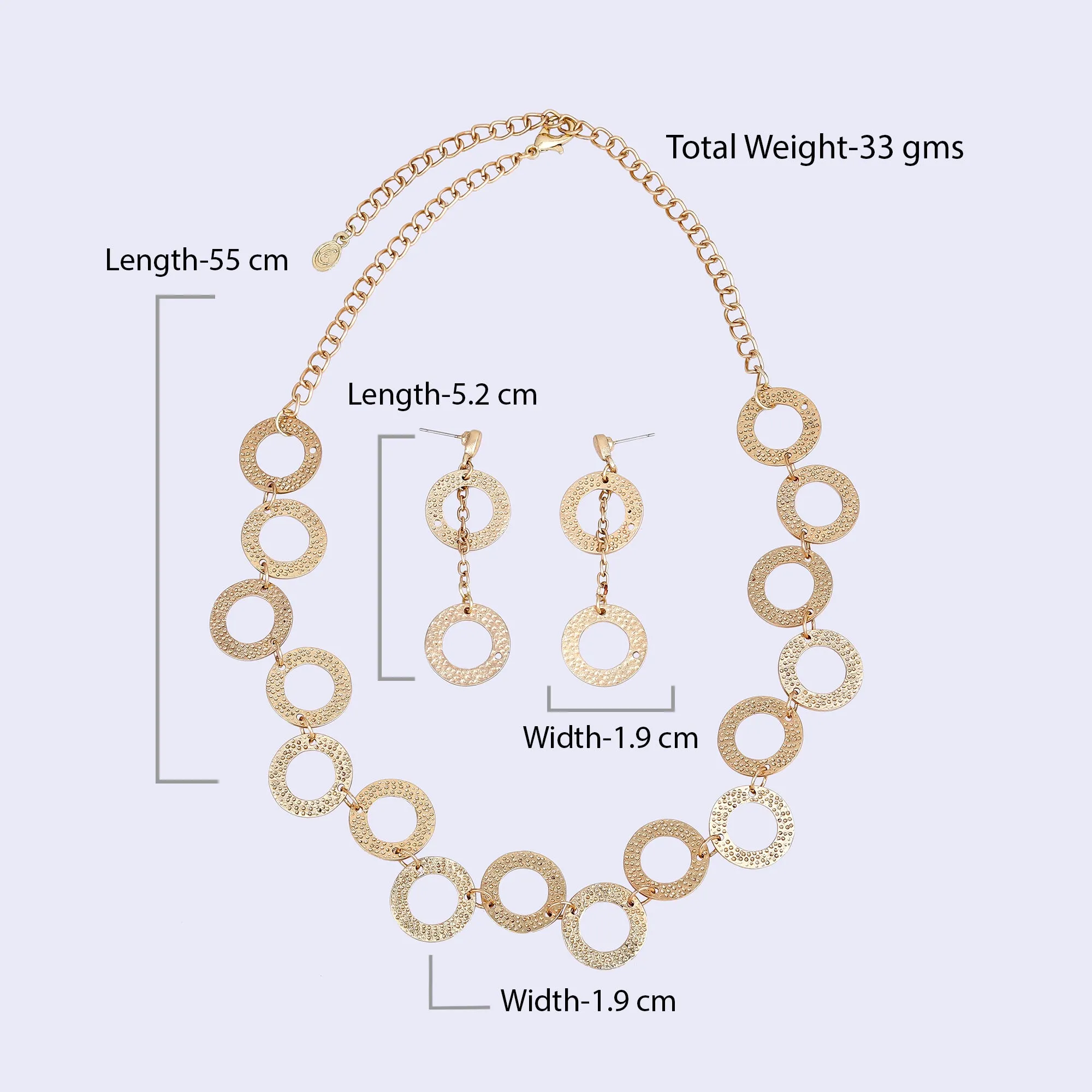 Estele Gold Tone Trendy Circular Pattern Chunky Beaten Gold Necklace Set for Women