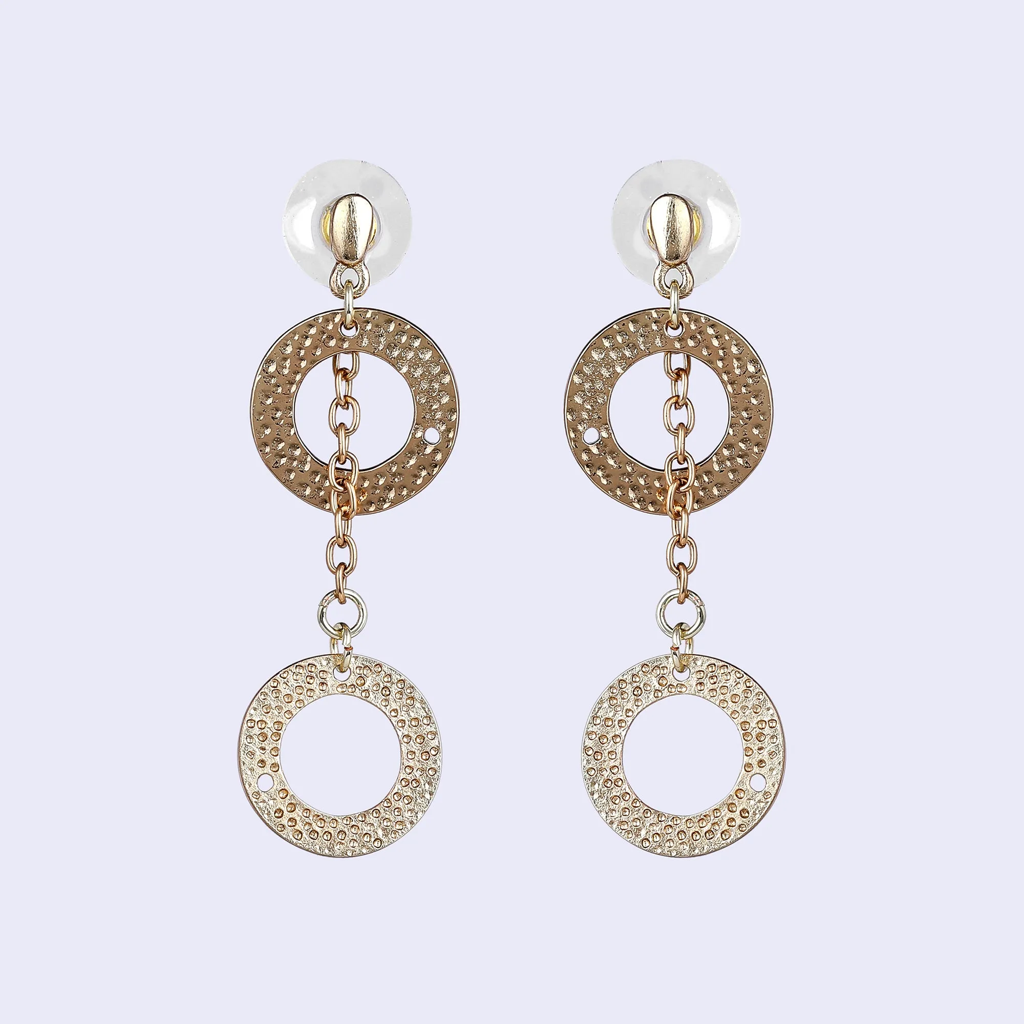 Estele Gold Tone Trendy Circular Pattern Chunky Beaten Gold Necklace Set for Women