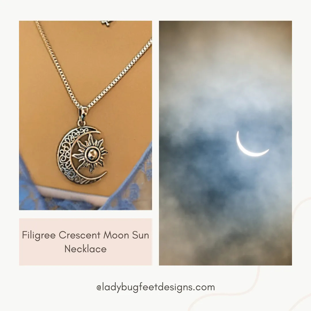 Filigree Crescent Moon Sun Necklace - 24 inches