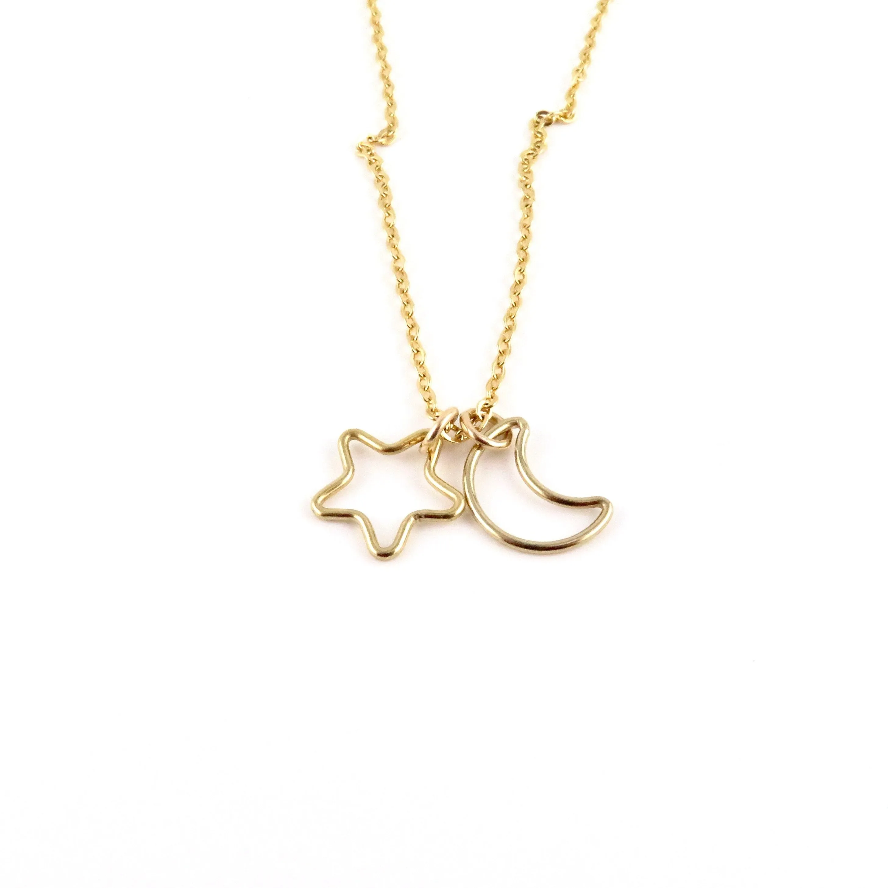 Fine Open Moon and Star Necklace