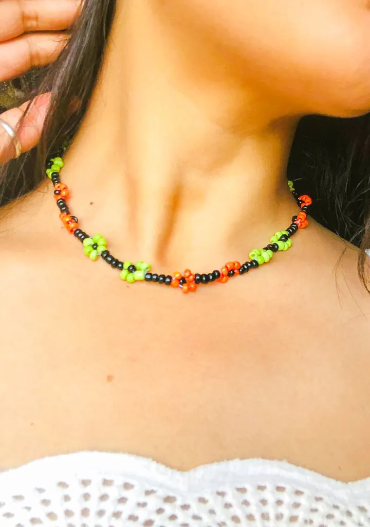 Flower Beaded Choker Necklace