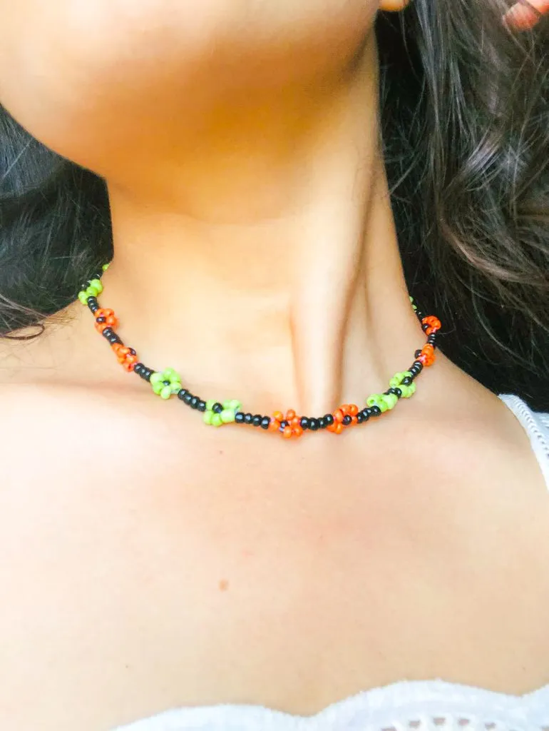 Flower Beaded Choker Necklace