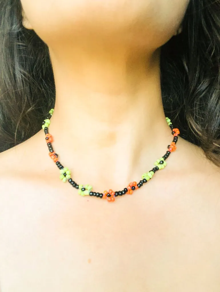 Flower Beaded Choker Necklace