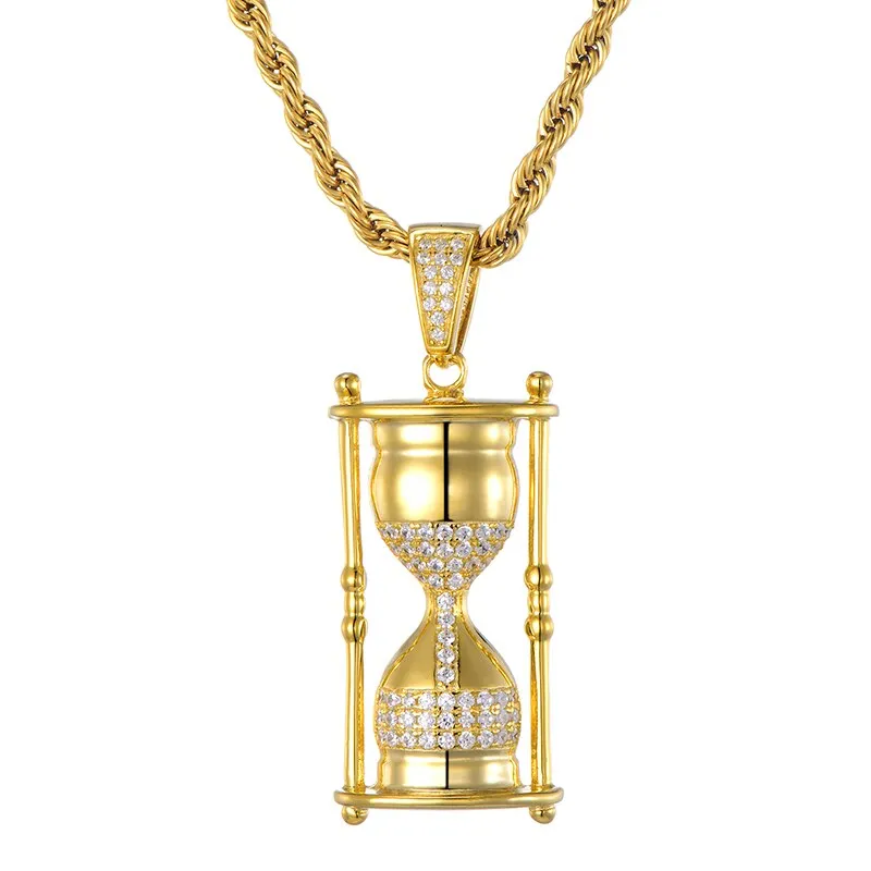 Full Iced Out Zirconia CZ Bling Hourglass Cubic Necklace Rhinestone Rope Chain Pendants & Necklaces For Men Hip Jewelry