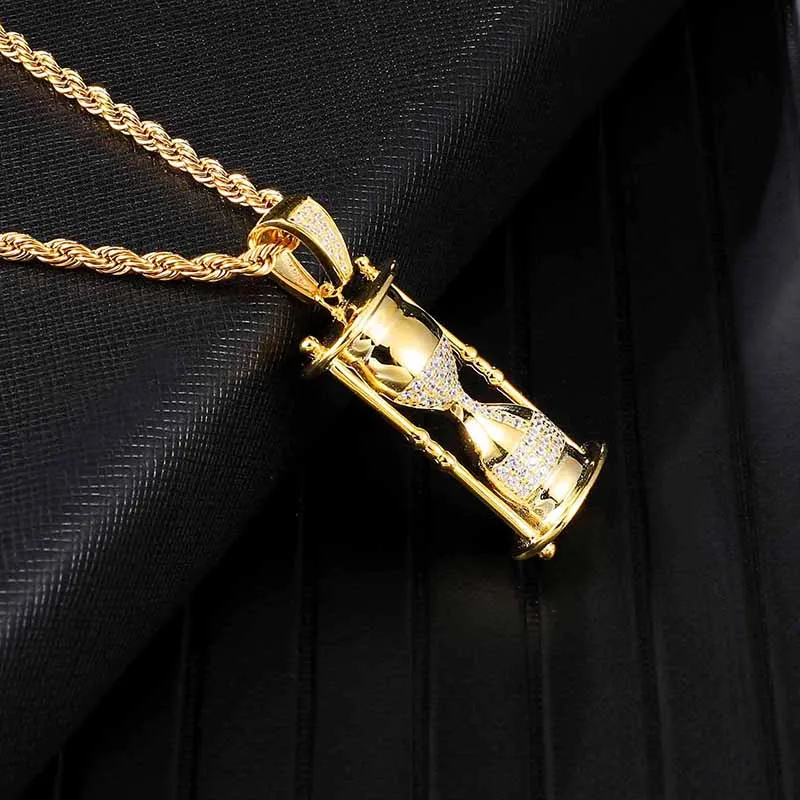 Full Iced Out Zirconia CZ Bling Hourglass Cubic Necklace Rhinestone Rope Chain Pendants & Necklaces For Men Hip Jewelry