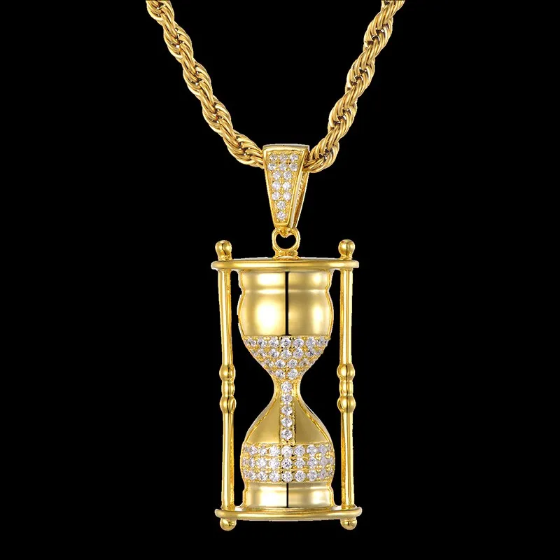 Full Iced Out Zirconia CZ Bling Hourglass Cubic Necklace Rhinestone Rope Chain Pendants & Necklaces For Men Hip Jewelry