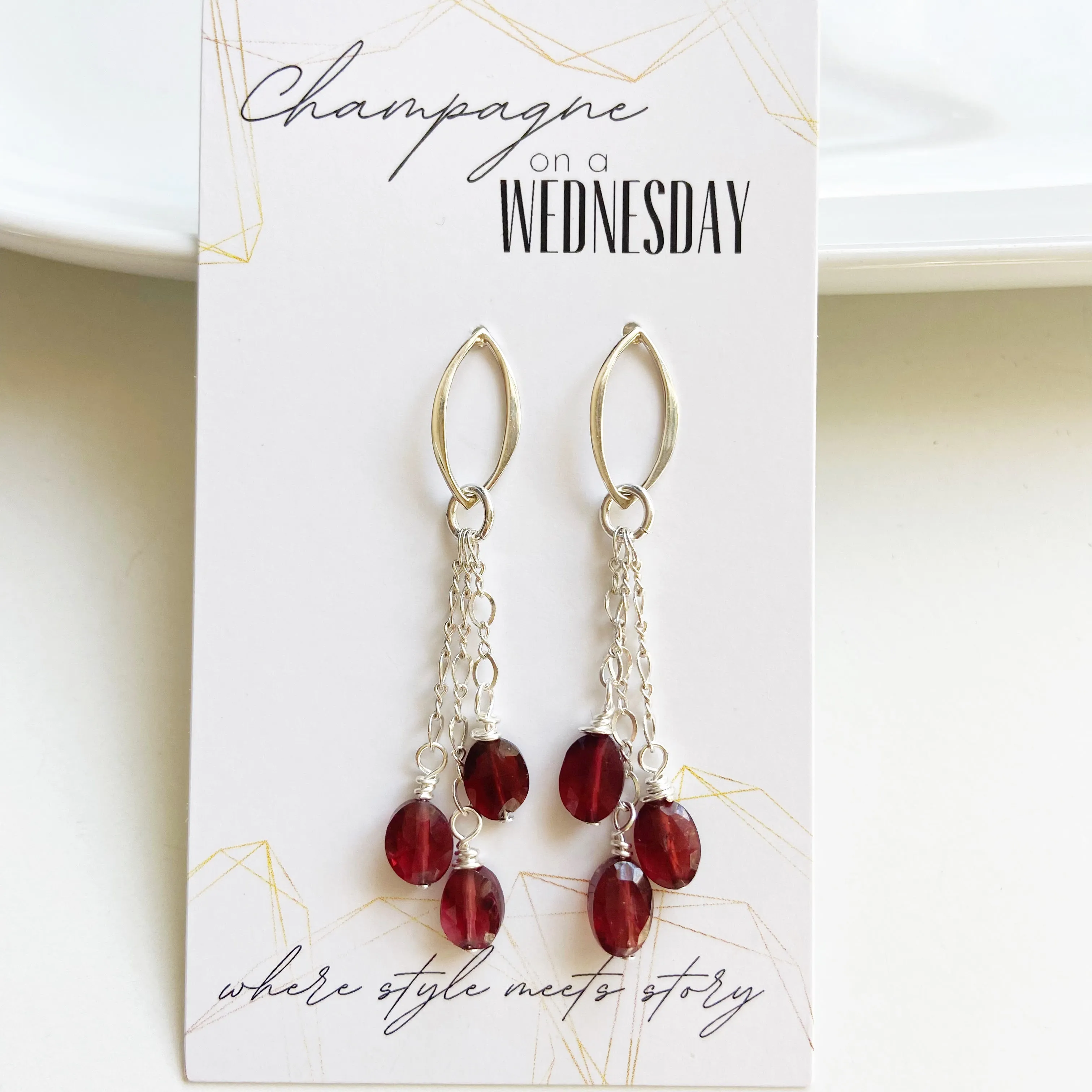 Garnet Tassel Post Earring in Gold or Silver