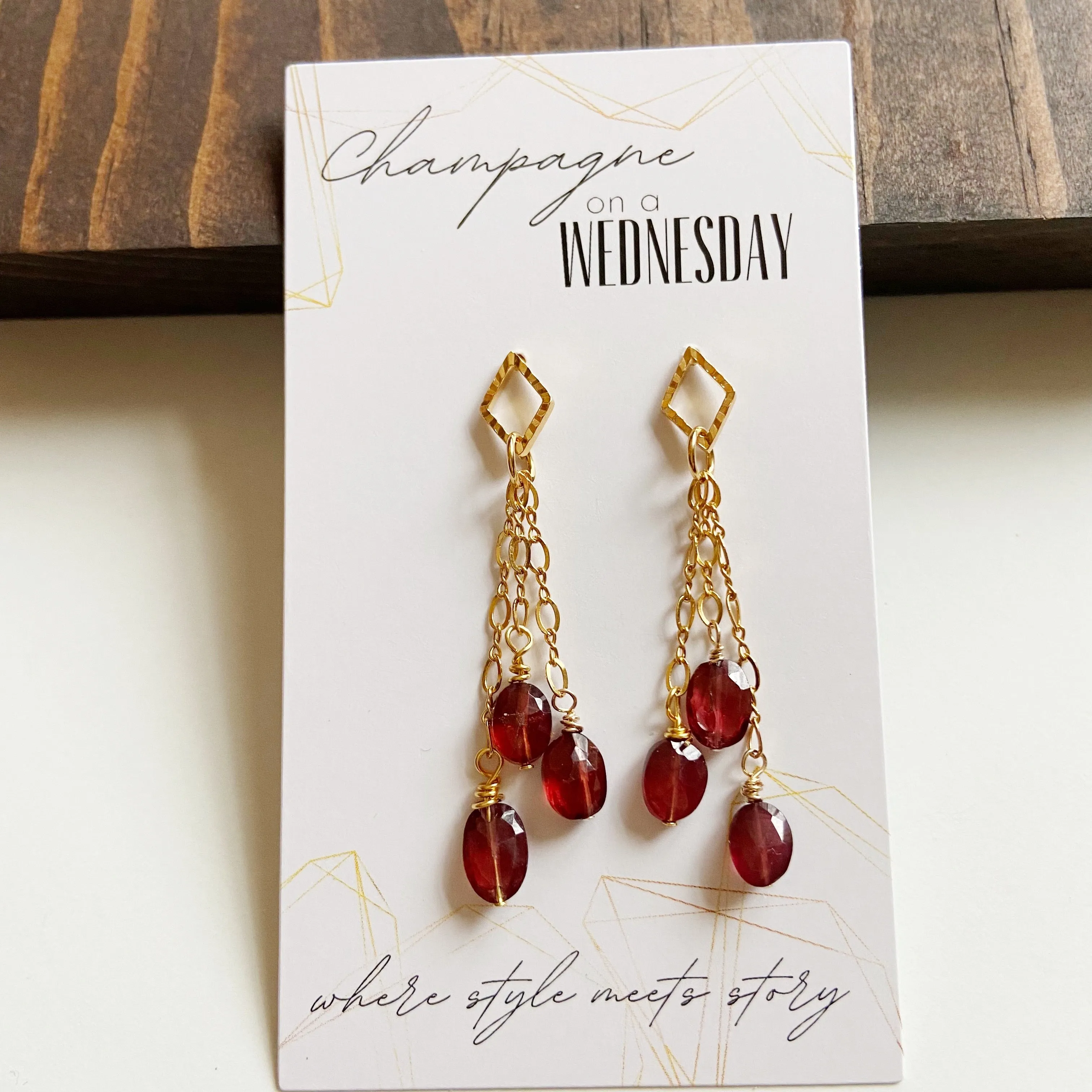 Garnet Tassel Post Earring in Gold or Silver