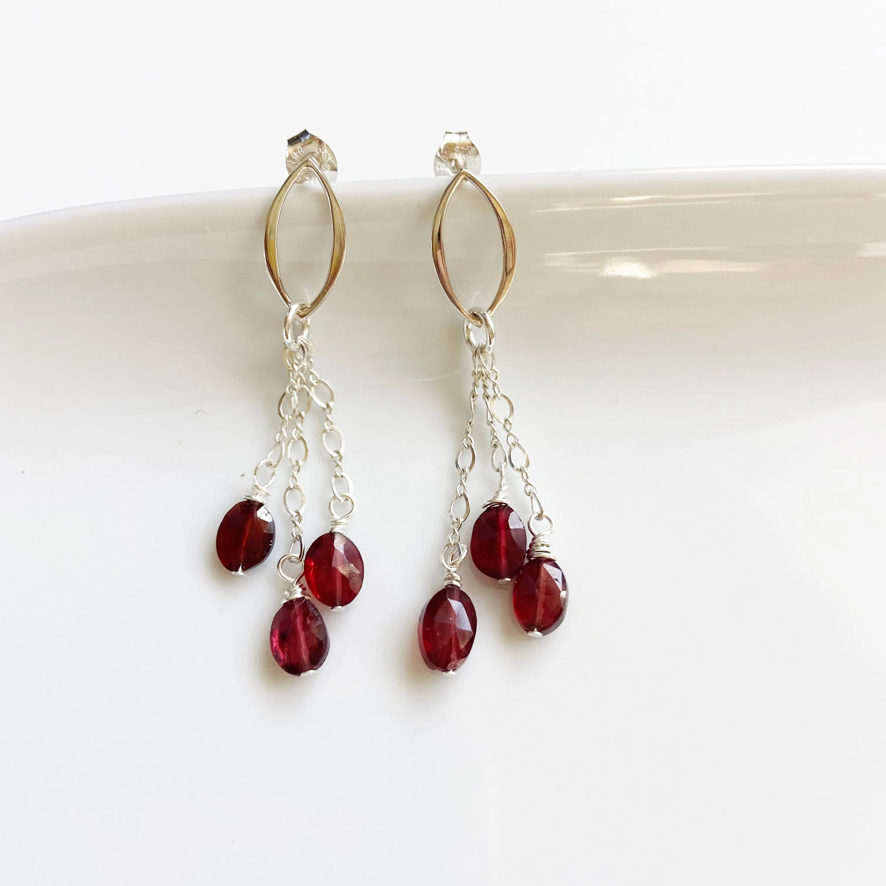 Garnet Tassel Post Earring in Gold or Silver