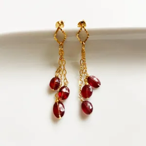 Garnet Tassel Post Earring in Gold or Silver