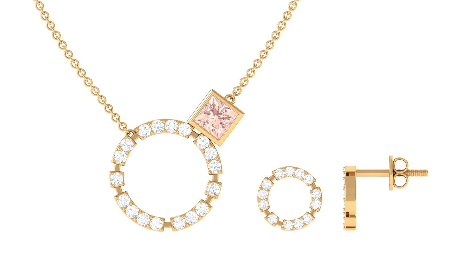 Genuine Morganite Eternity Jewelry Set with Diamond