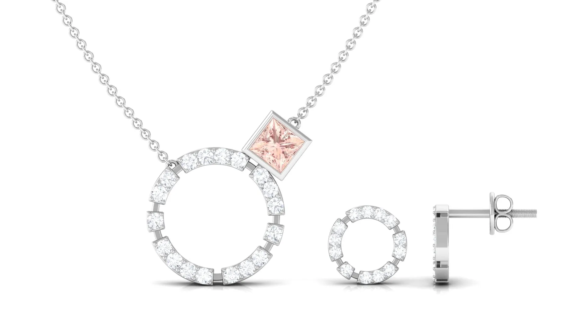 Genuine Morganite Eternity Jewelry Set with Diamond