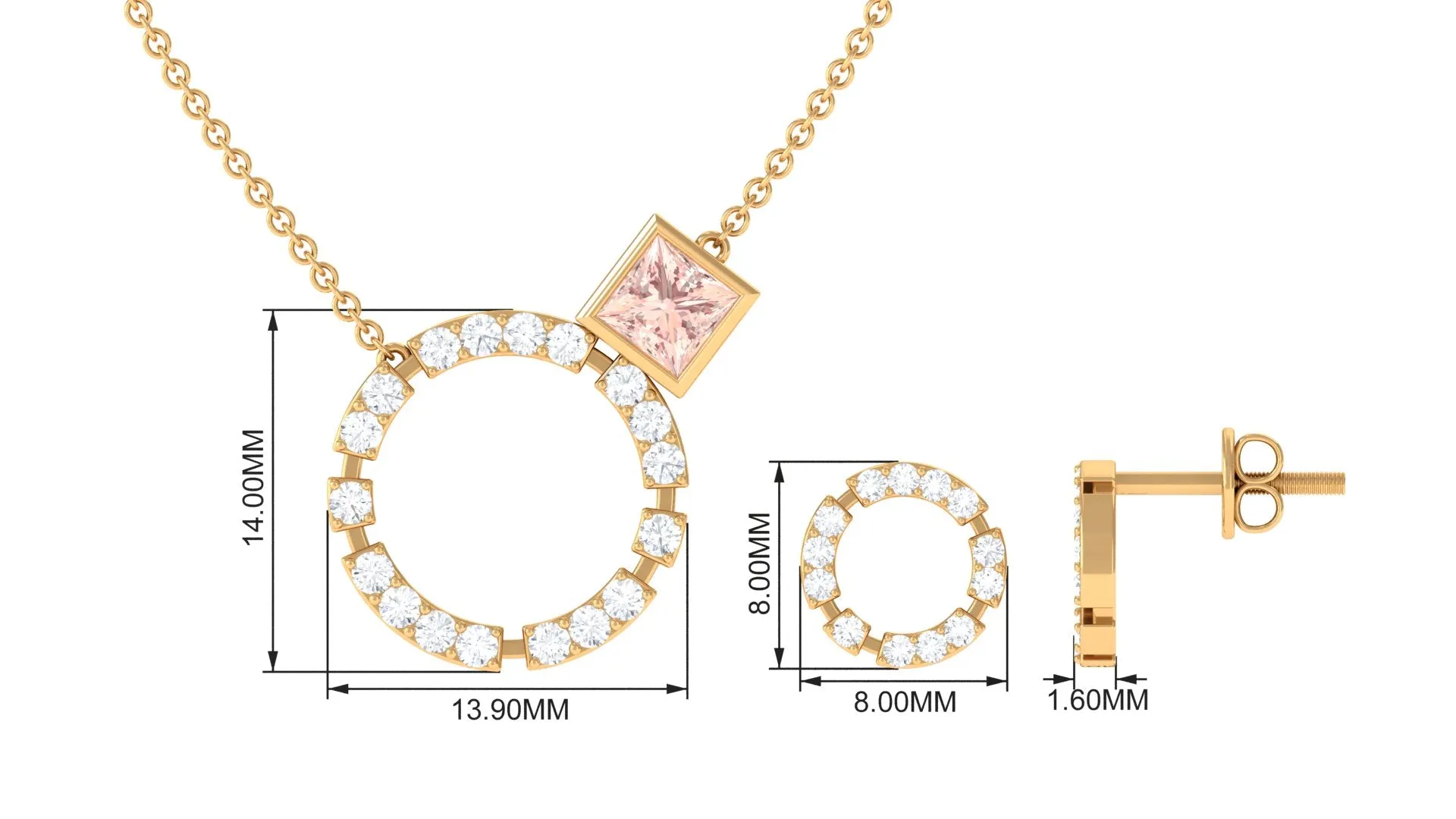 Genuine Morganite Eternity Jewelry Set with Diamond