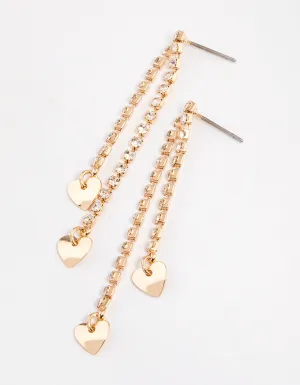 Gold Double Cup Chain Heart Drop Earrings