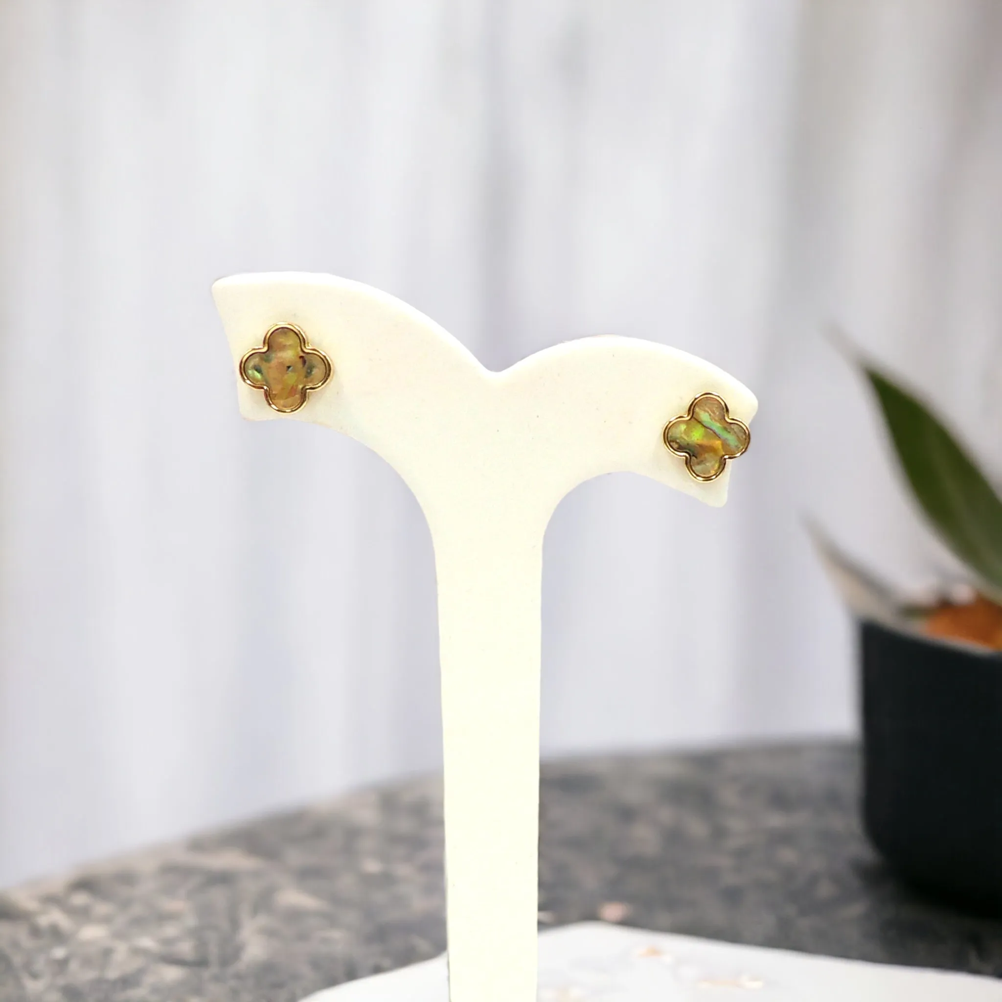 Gold Mother of Pearl Clover Earrings