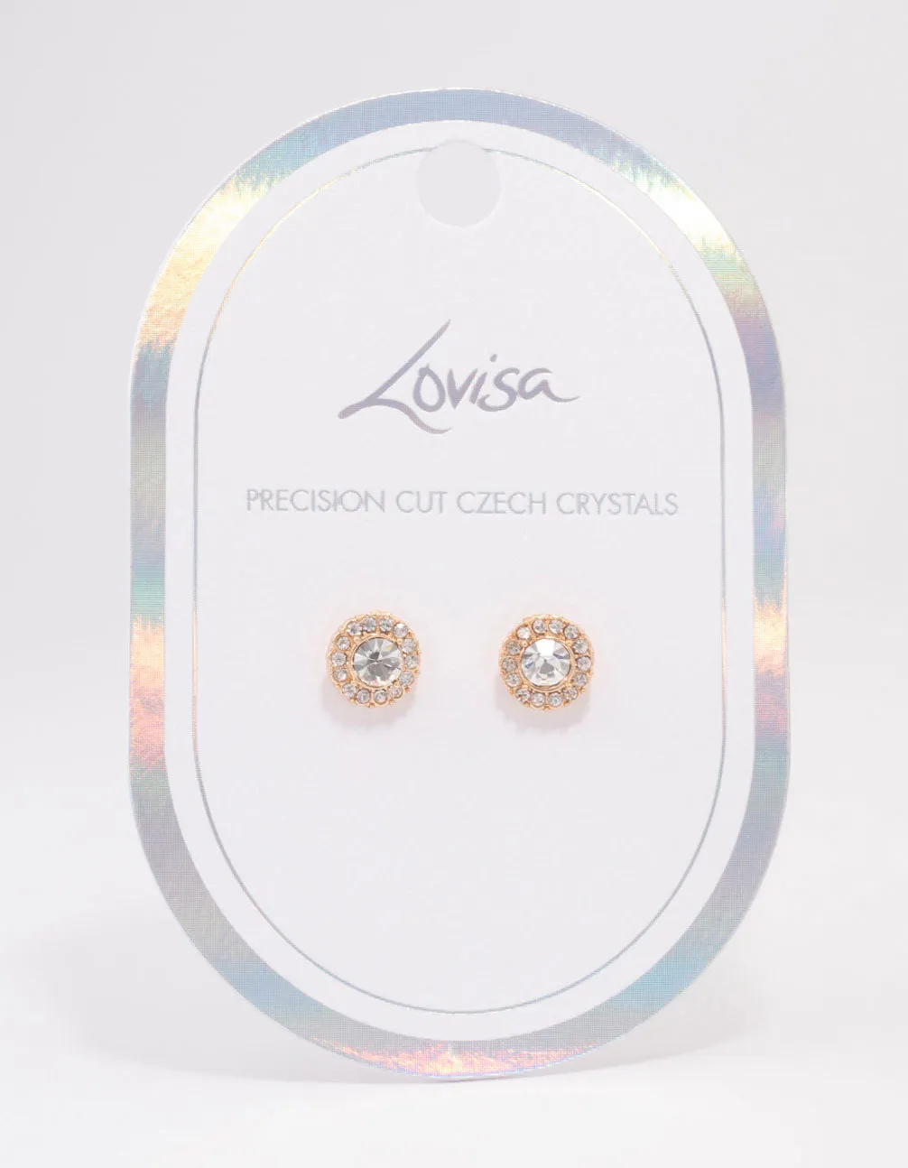 Gold Pear Crystal Halo Stud Earrings