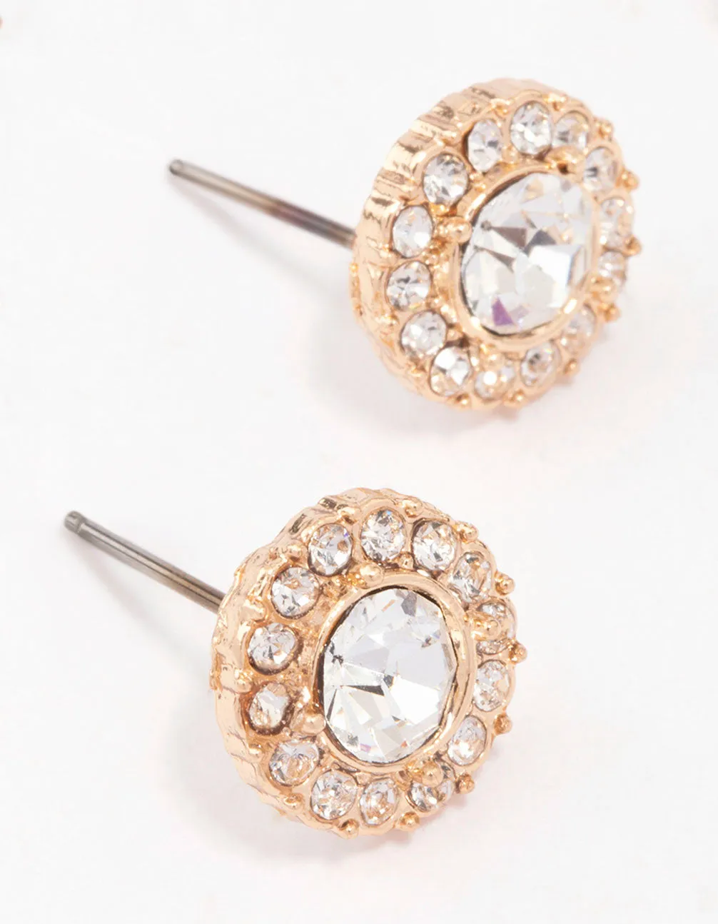 Gold Pear Crystal Halo Stud Earrings