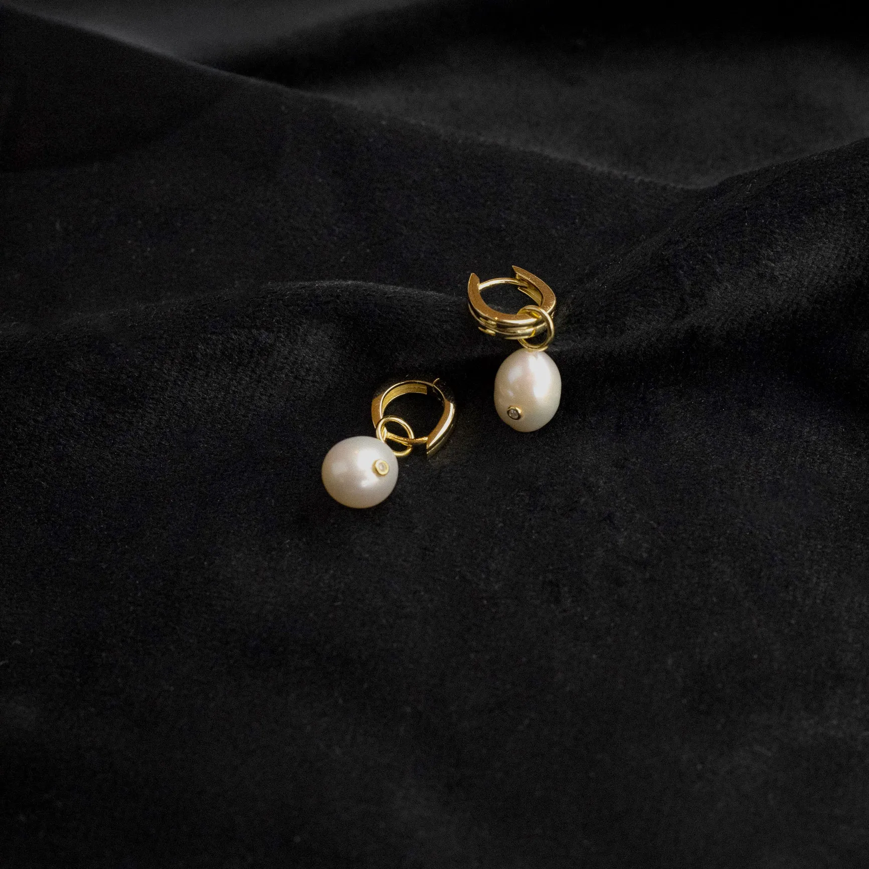 Gold Pearl Drop Sparkle Huggie Hoop Earrings 