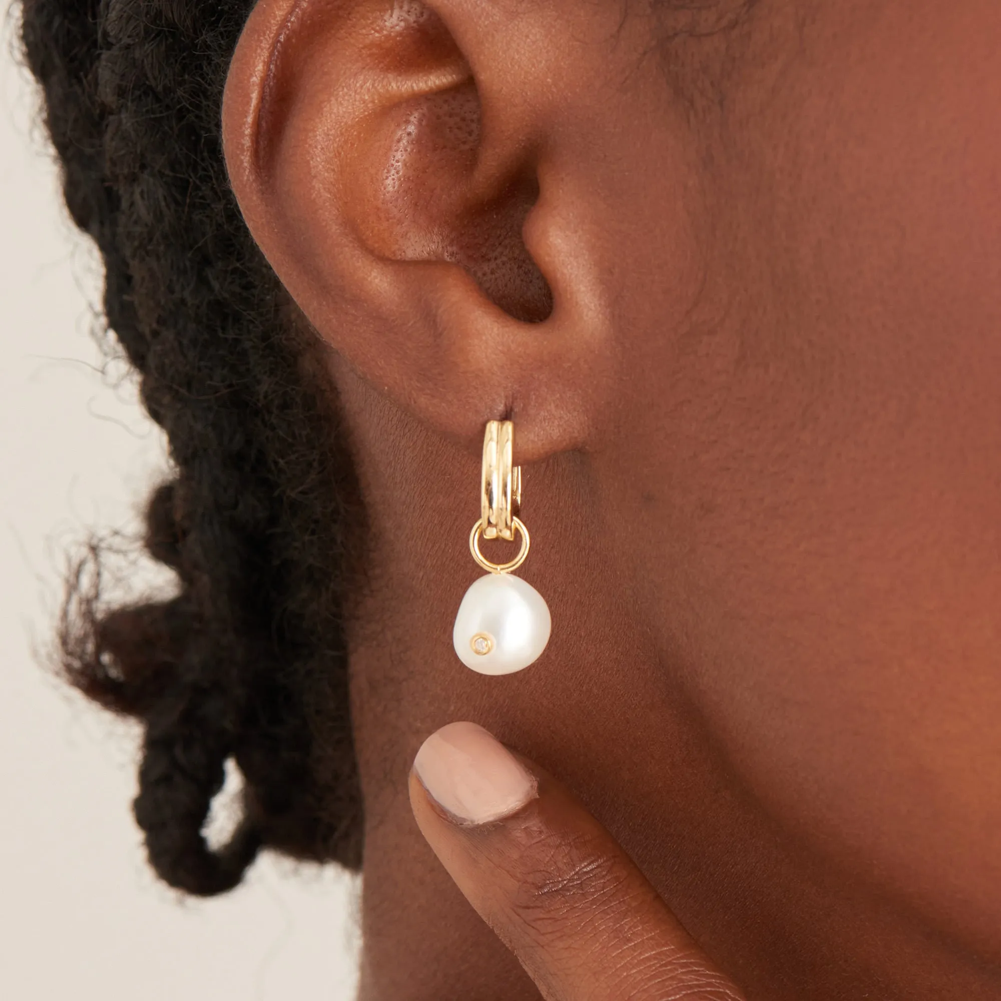 Gold Pearl Drop Sparkle Huggie Hoop Earrings 