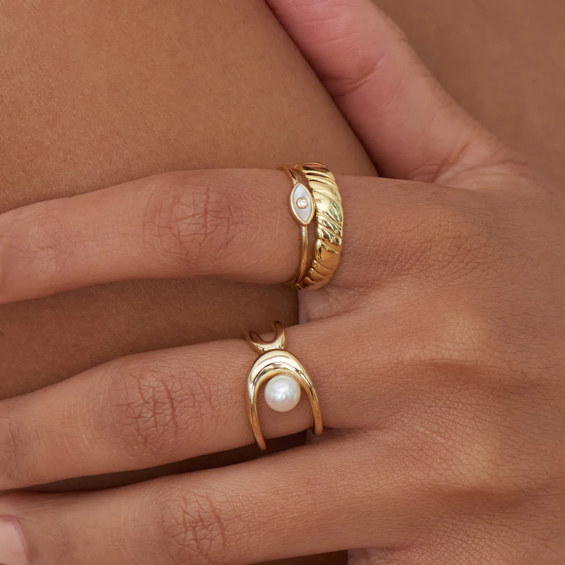 Gold Pearl Sculpted Adjustable Ring