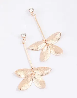 Gold Sandblast Leaf Drop Earrings