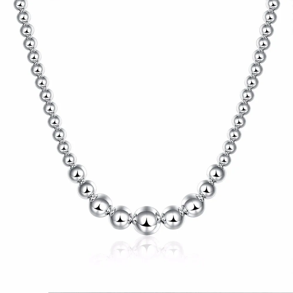 Graduated Beads Silver Necklace