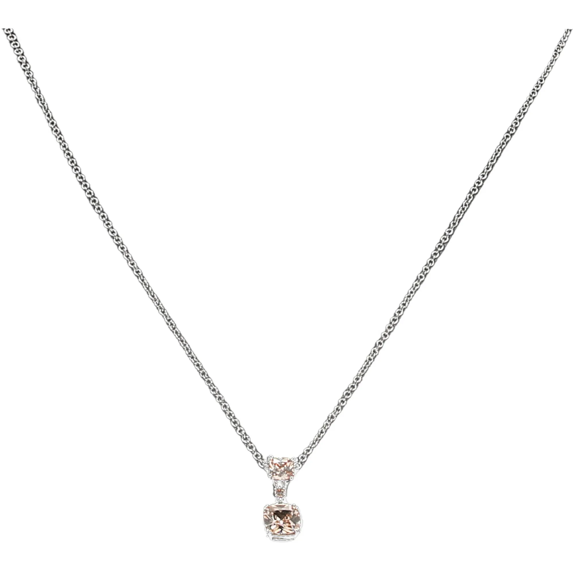 Grandma Light Champagne 16.5"-18.5" White Gold Plated Necklace with Cubic Zirconia Stones