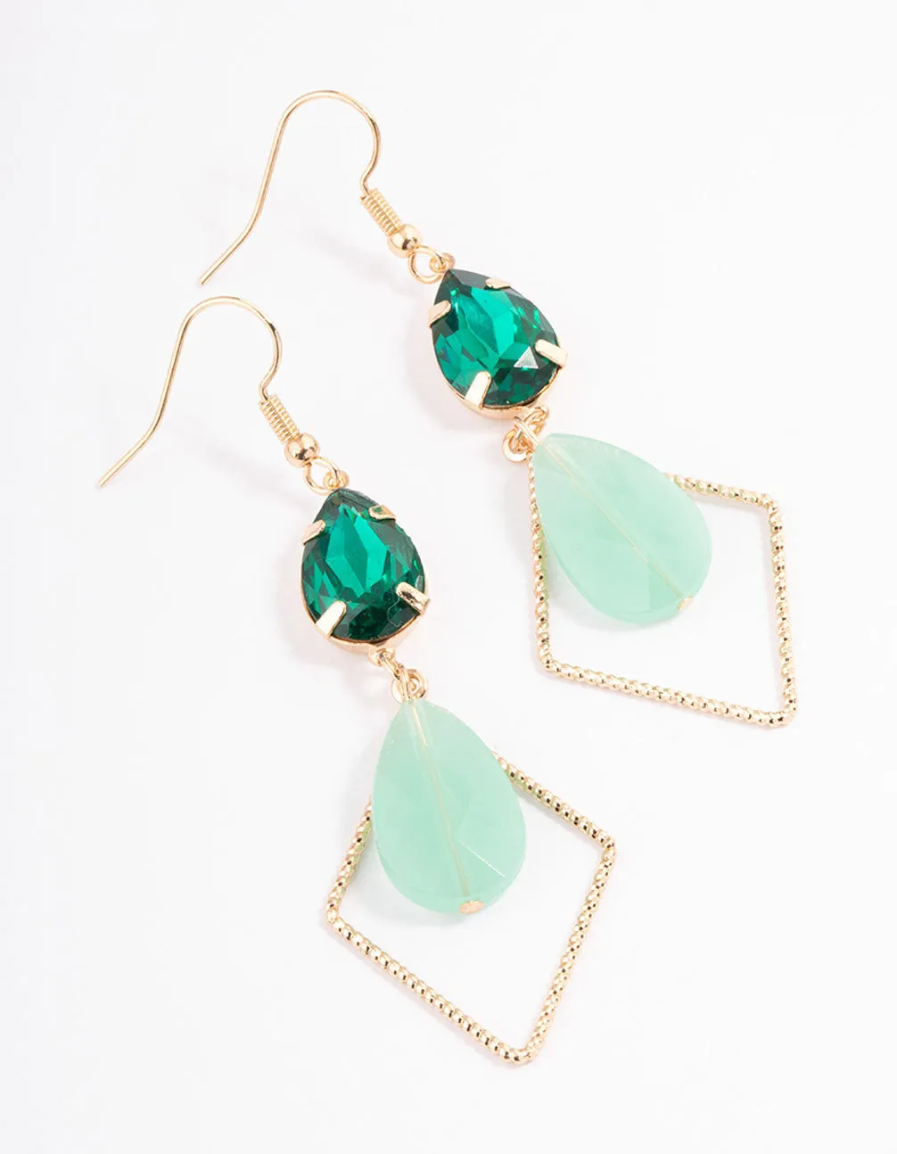 Green Double Pearl Twisted Drop Earrings