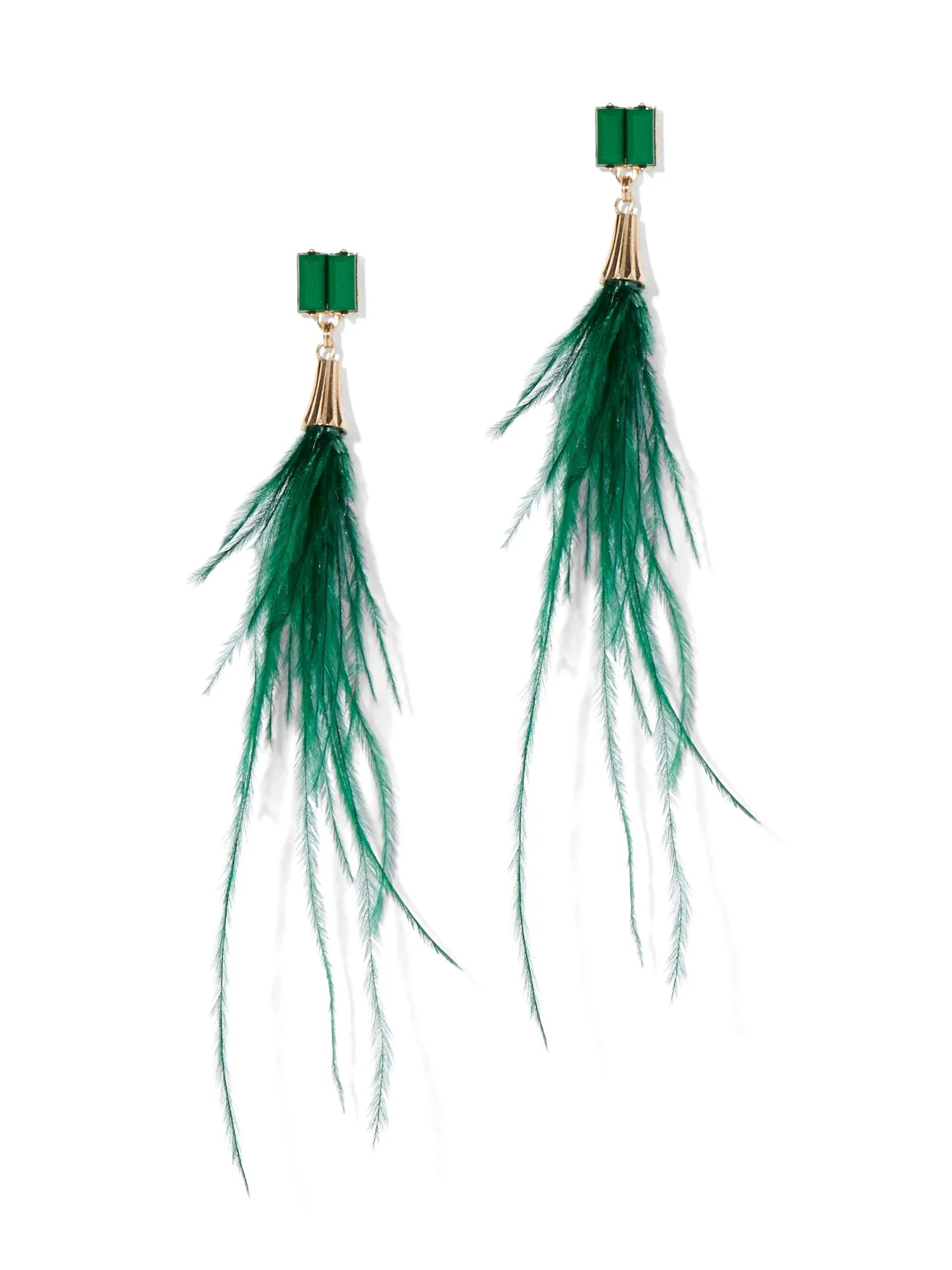 Green Feather Linear Drop Earring