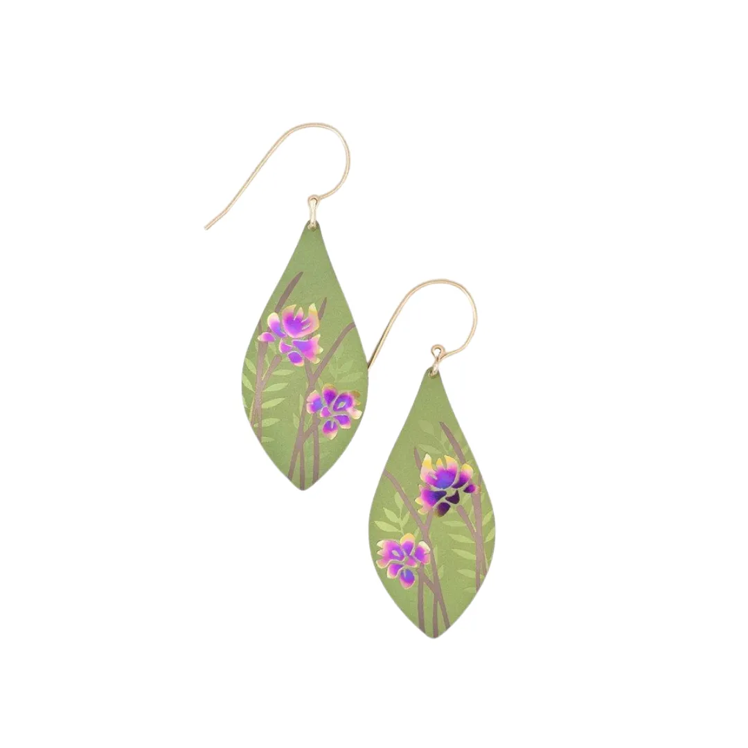 Green Iris Flower Earrings