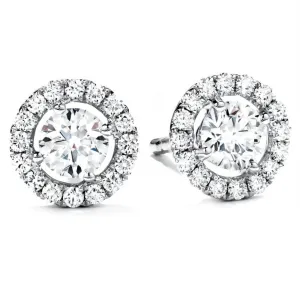 Halo Round Diamond Solitaire Studs (3.57 ct Diamonds) in White Gold