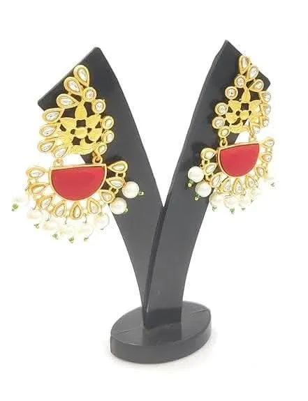 Handmade kundan red color golden pearl earrings