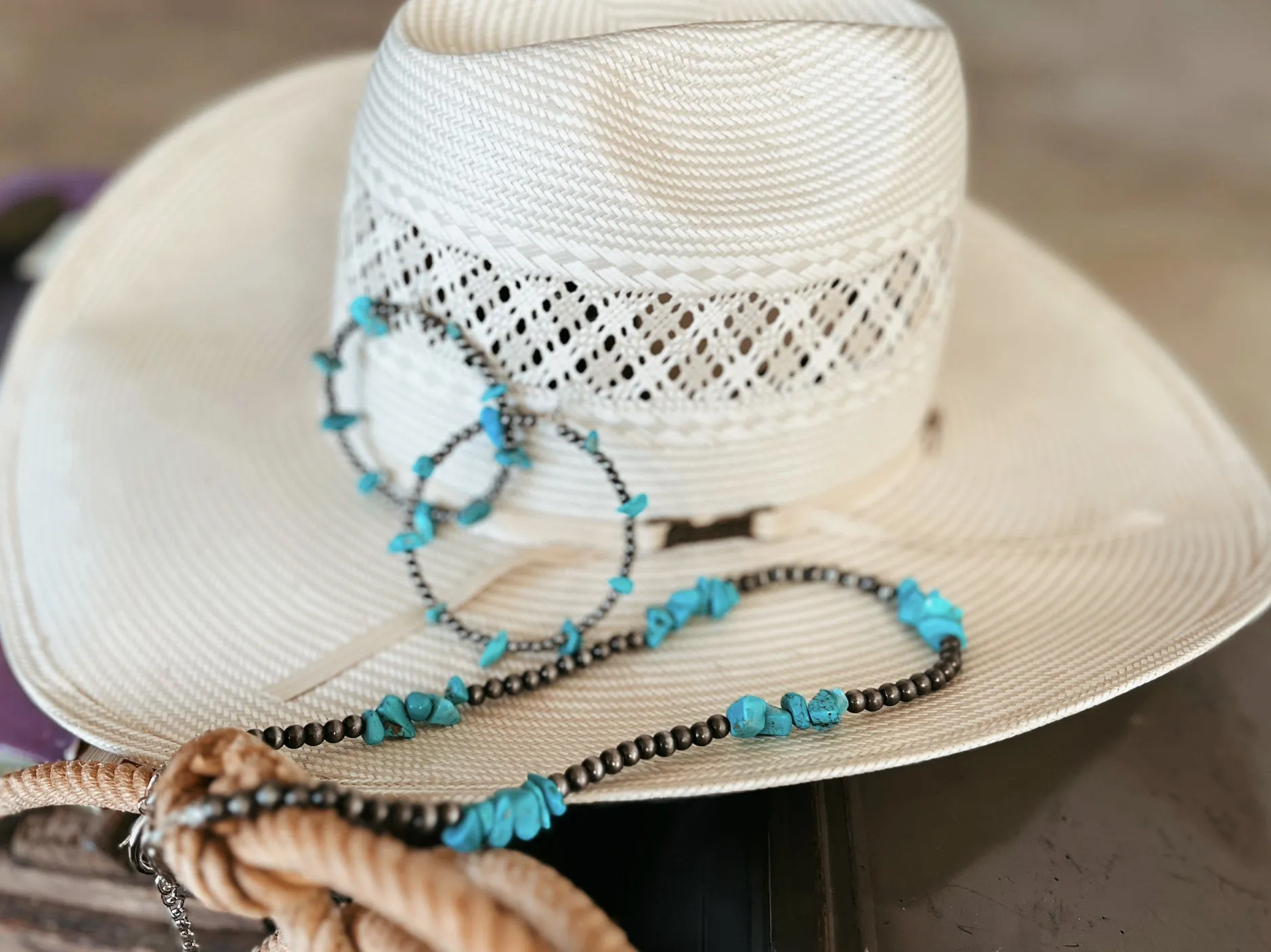 Handmade Turquoise Chip Stone Hoop Earrings