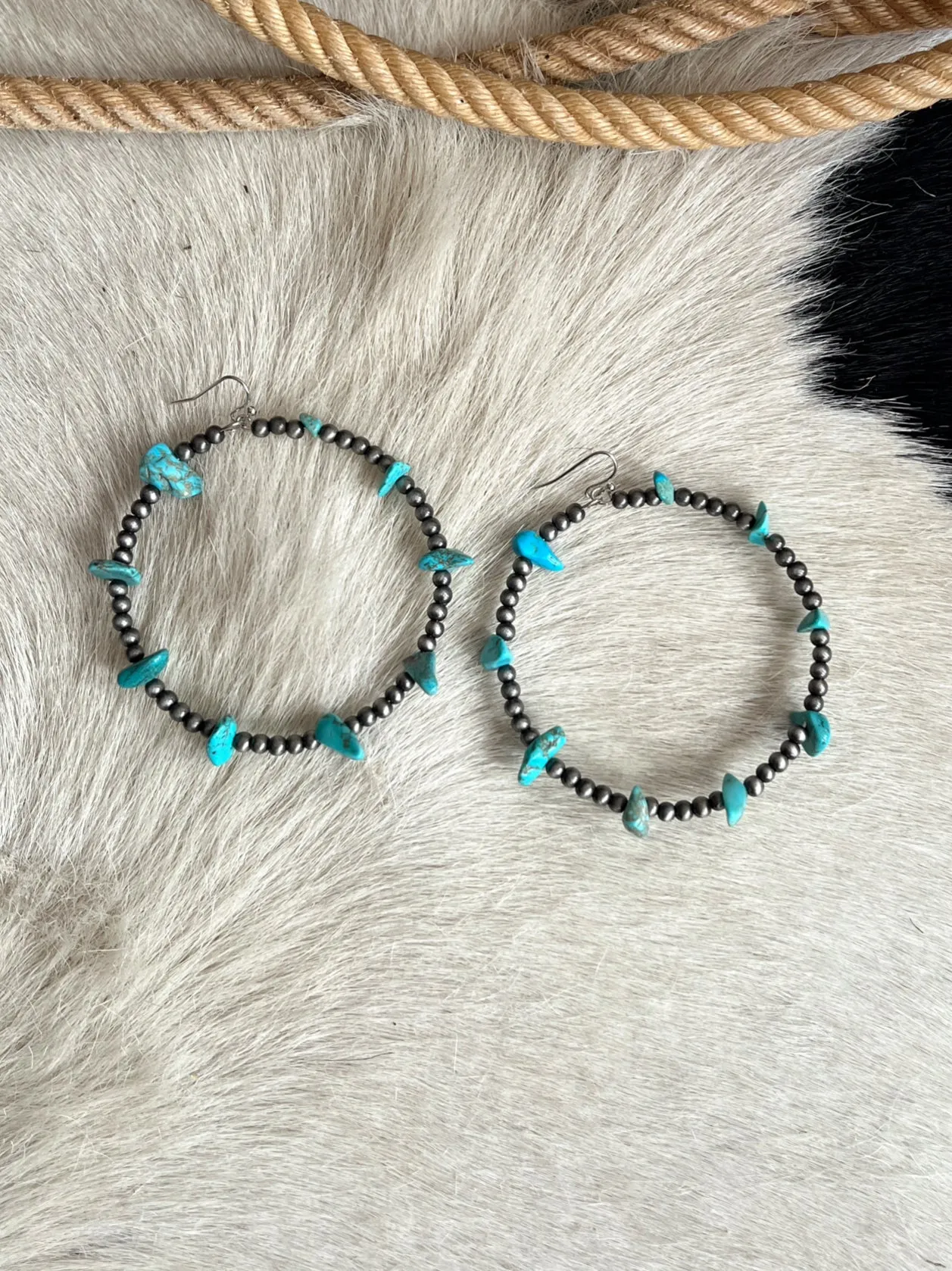 Handmade Turquoise Chip Stone Hoop Earrings