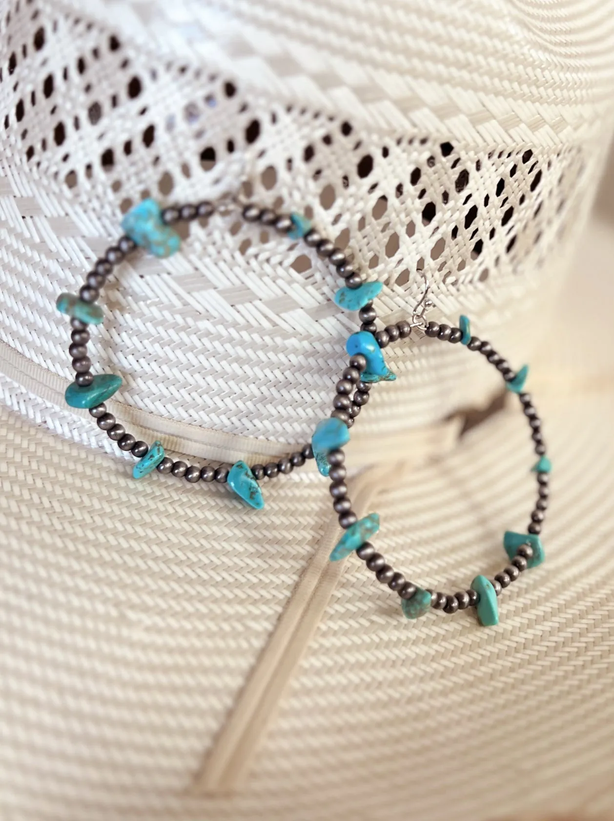 Handmade Turquoise Chip Stone Hoop Earrings