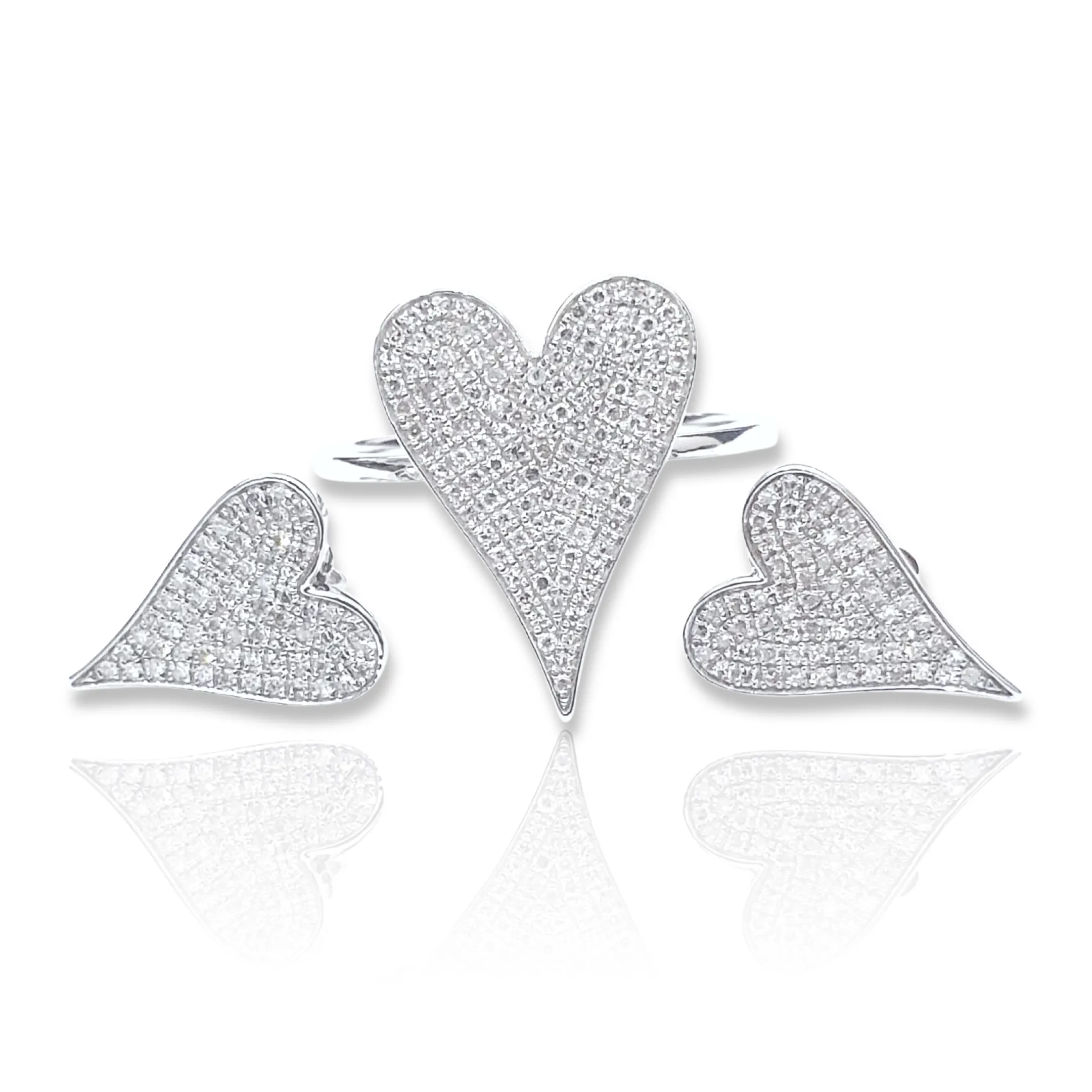 Heart Paved Diamond Jewelry Set 14kt