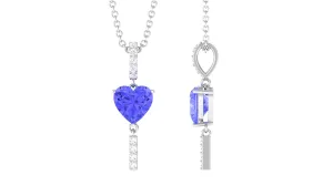 Heart Shape Tanzanite and Diamond Bar Drop Pendant