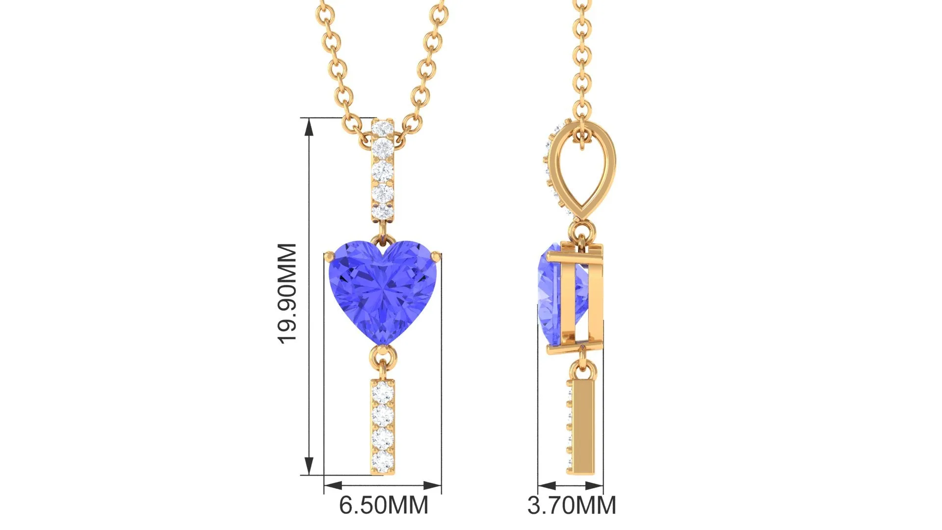 Heart Shape Tanzanite and Diamond Bar Drop Pendant