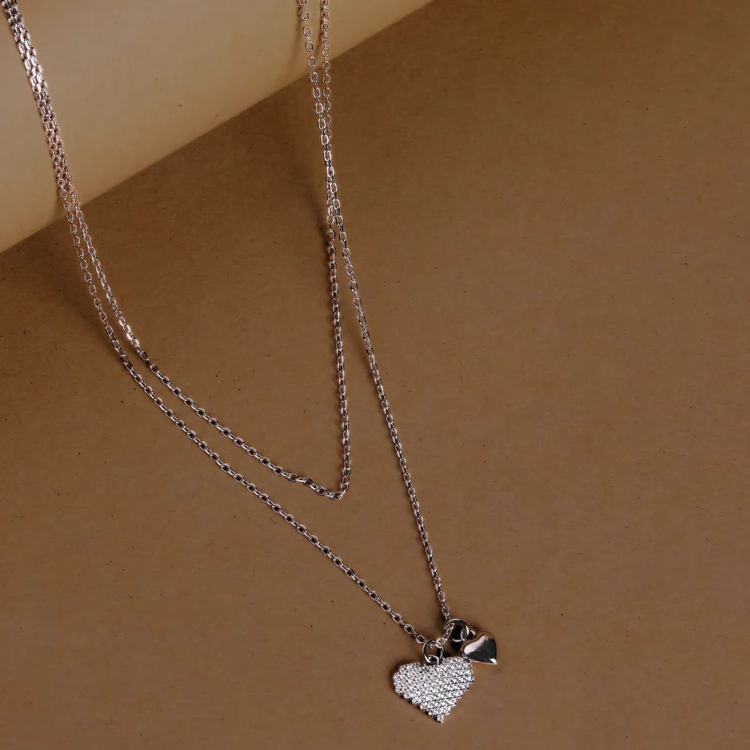 Heart-Shaped Layered Necklace for Women in 925 Silver