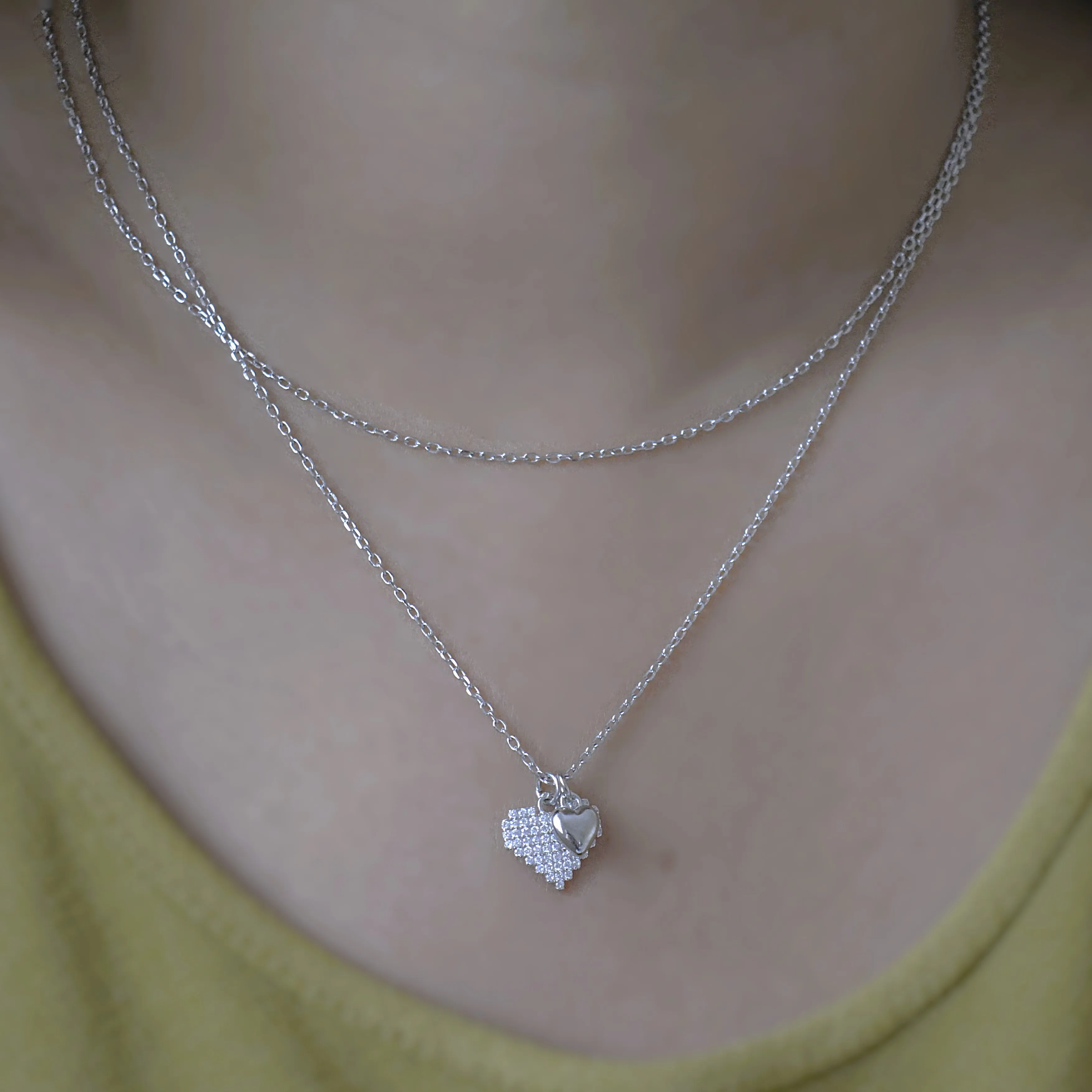 Heart-Shaped Layered Necklace for Women in 925 Silver